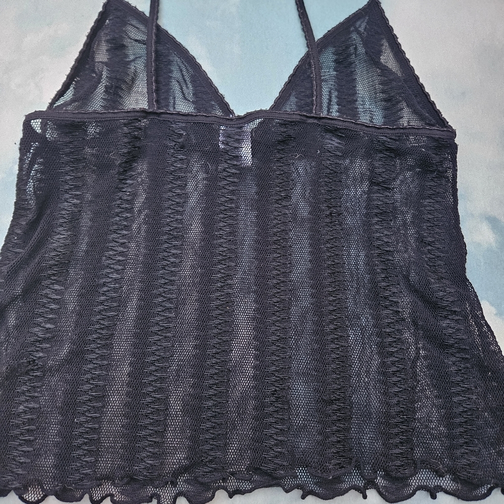 Vintage 90s, Y2k Top Goth Punk Chic Rare Lingerie Sheer Stripe Mesh Top - Picture 5 of 7